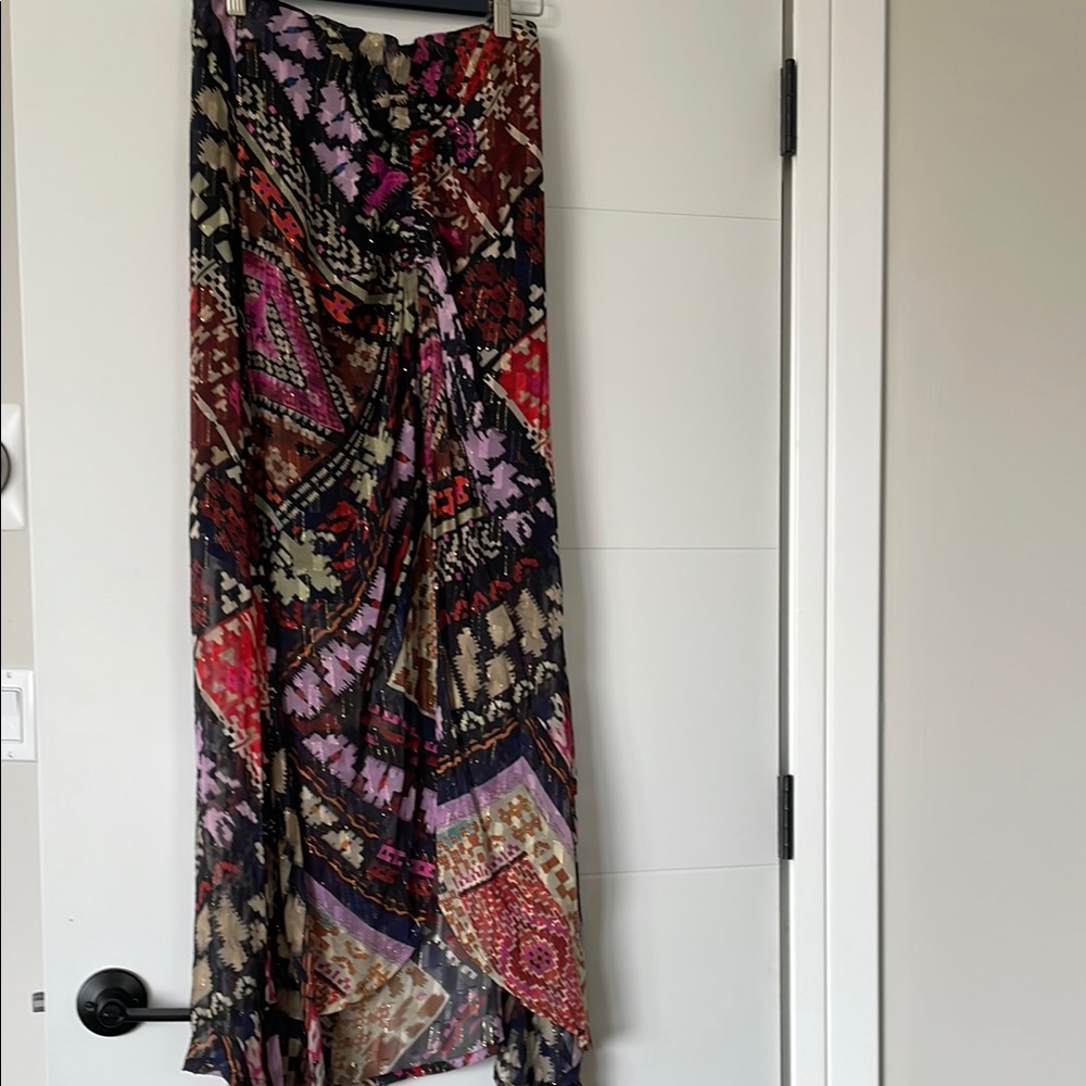 Red and Pink Asymmetrical Wrap Maxi Skirt